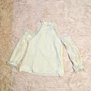 White Lace Cold Shoulder High Neck Whimsical Dainty Bridal Angelic Feminine Top